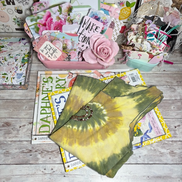 Santiki Vintage 90s Tie Dye Tank Top Sz.S Yellow & Green Beaded Heart Y2K - Picture 6 of 6